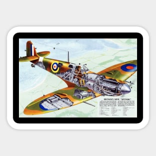 Restored Reprint of Britain's New Spitfire Airplane and Specs Poster Sticker